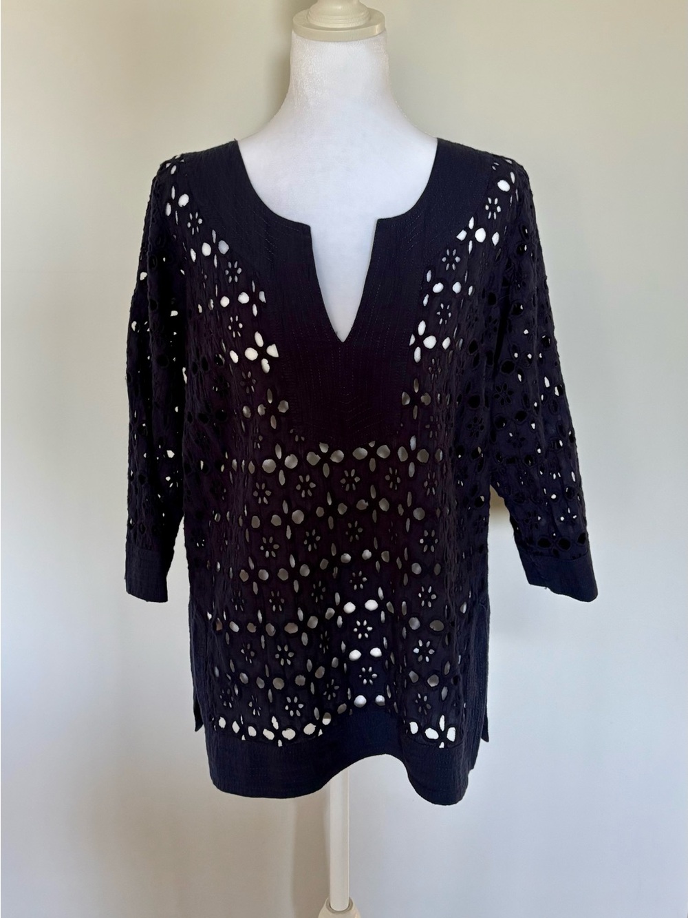 Gretchen Scott Navy Eyelet Tunic